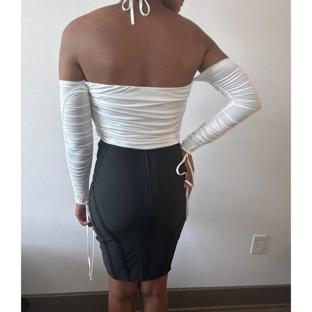 High Waist Skirt Size Medium Black Cutout Lattice Bodycon Stretch Bold Clubwear - Picture 14 of 16